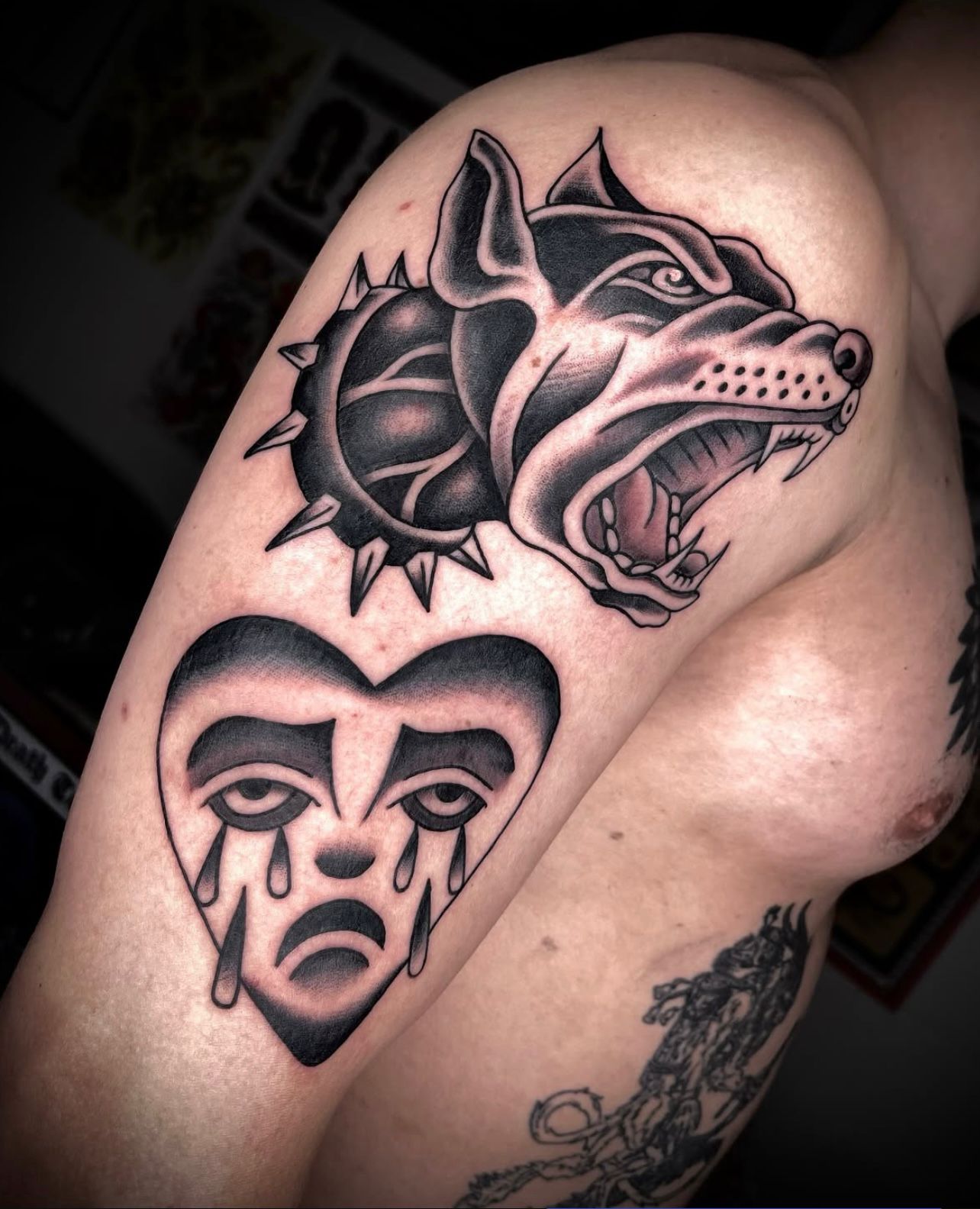 Traditional Wolf Maske Tattoo
